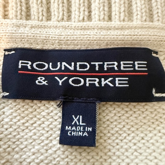 Roundtree Yorke Cream Cable Knit Cardigan Sweater Men's XL Classic Grandpa Retro - Picture 2 of 12